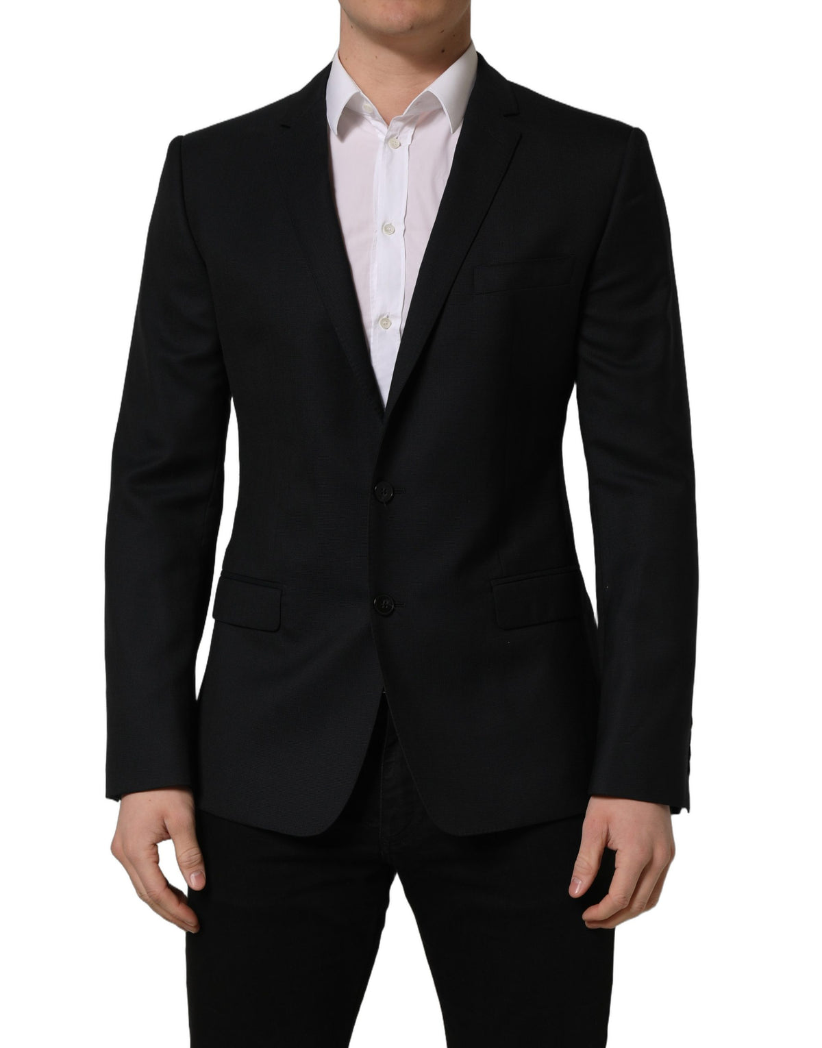 Dolce & Gabbana Men's Single Breasted Viscose & Virgin Wool Blazer - Black