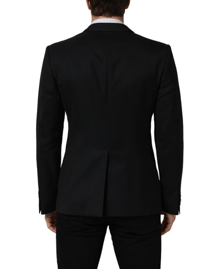 Dolce & Gabbana Men's Single Breasted Viscose & Virgin Wool Blazer - Black
