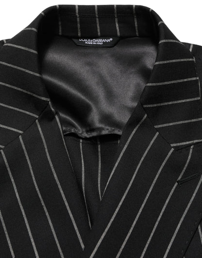 Dolce & Gabbana Men's Double Breasted Virgin Wool & Silk Blazer - Black White Striped