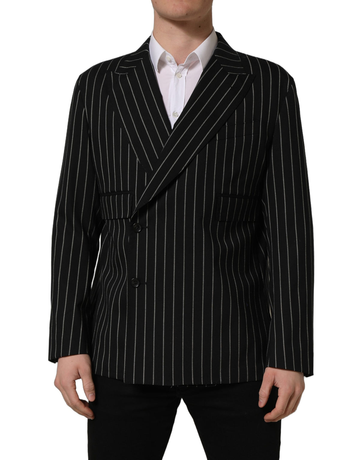 Dolce & Gabbana Men's Double Breasted Virgin Wool & Silk Blazer - Black White Striped