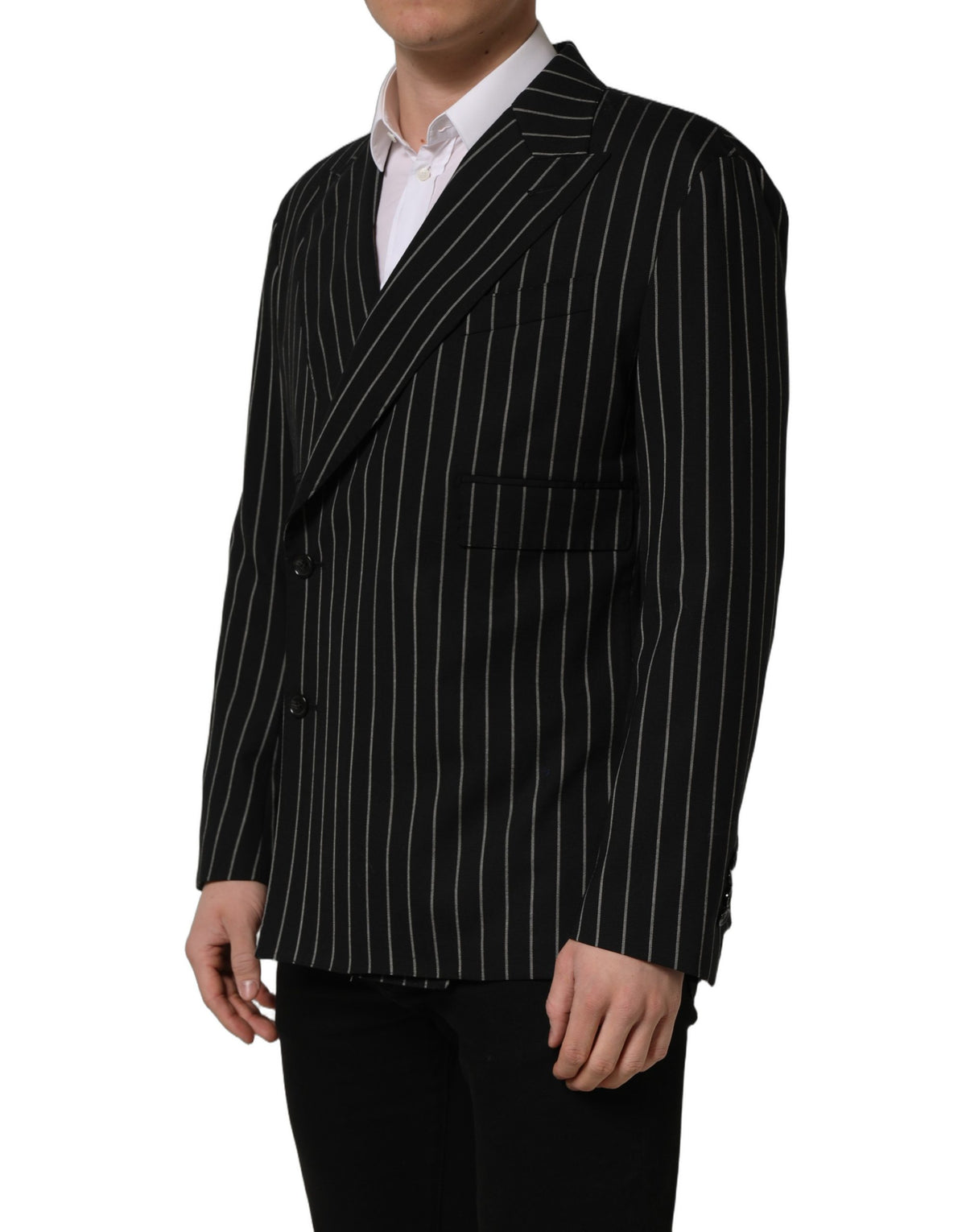 Dolce & Gabbana Men's Double Breasted Virgin Wool & Silk Blazer - Black White Striped