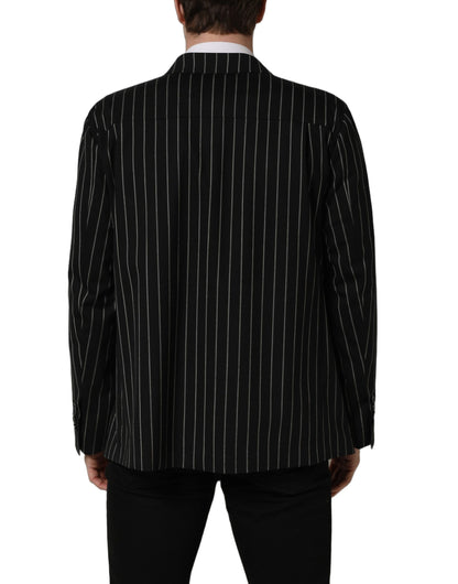 Dolce & Gabbana Men's Double Breasted Virgin Wool & Silk Blazer - Black White Striped