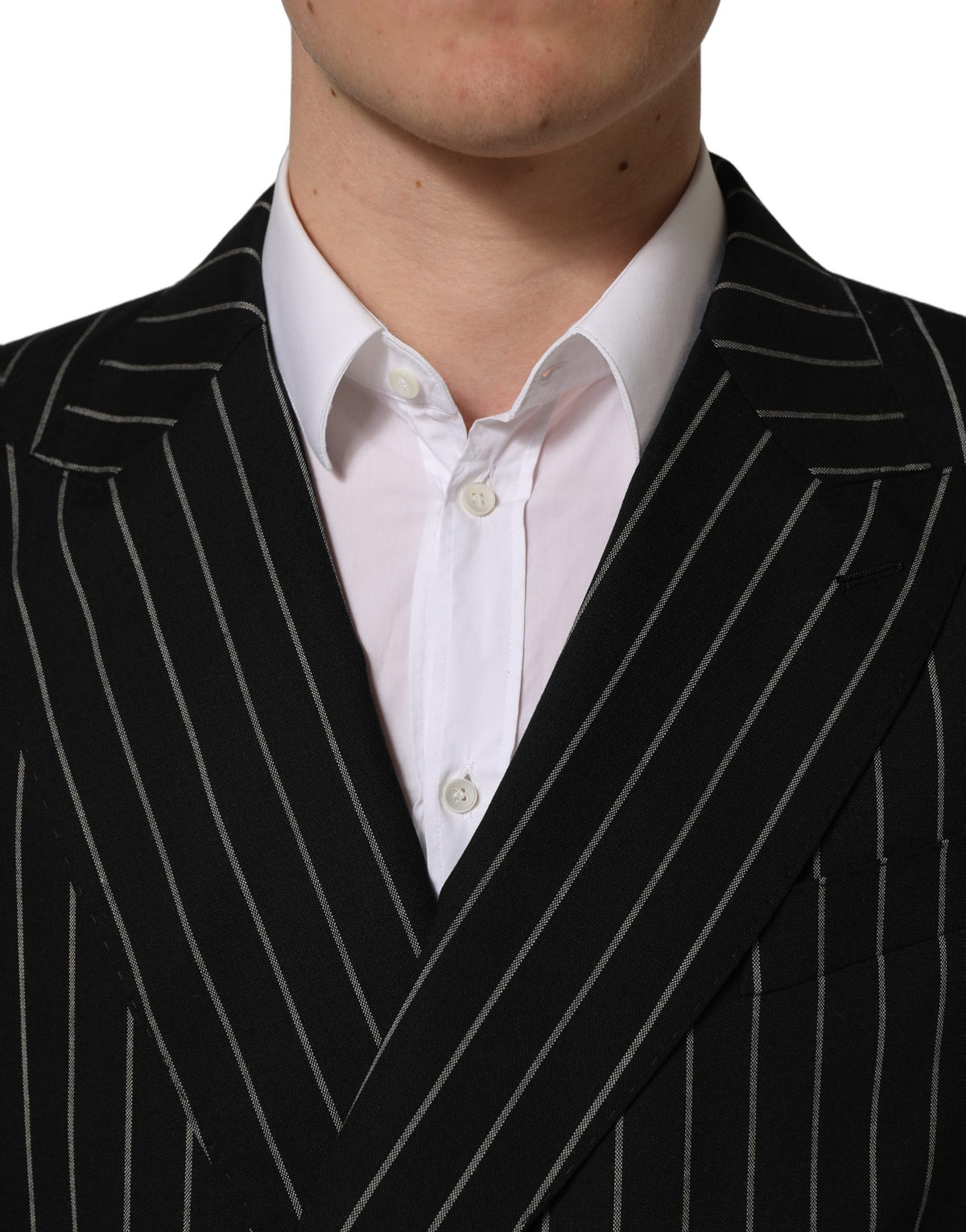 Dolce & Gabbana Men's Double Breasted Virgin Wool & Silk Blazer - Black White Striped
