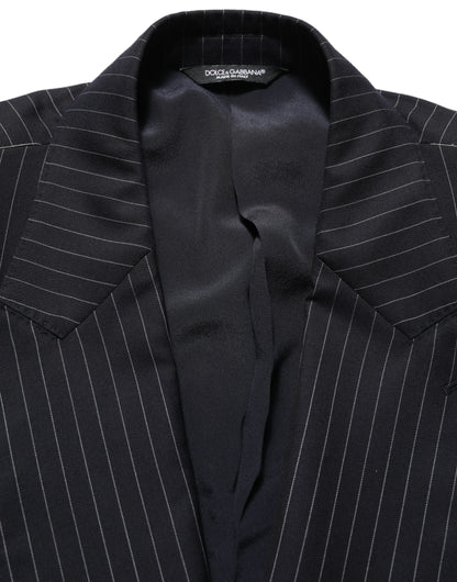 Dolce & Gabbana Men's Double Breasted Wool & Silk Blazer - Black White Striped