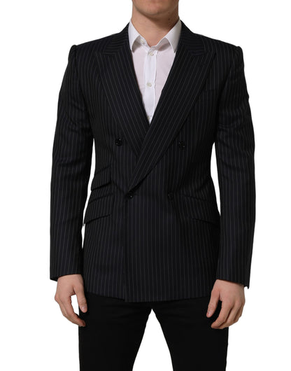 Dolce & Gabbana Men's Double Breasted Wool & Silk Blazer - Black White Striped