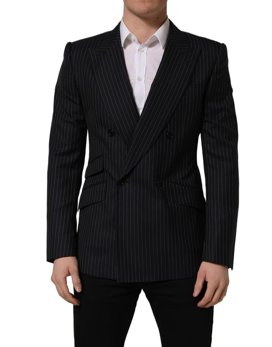 Dolce & Gabbana Men's Double Breasted Wool & Silk Blazer - Black White Striped