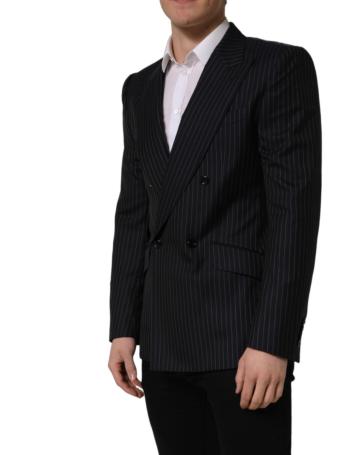 Dolce & Gabbana Men's Double Breasted Wool & Silk Blazer - Black White Striped