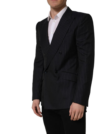 Dolce & Gabbana Men's Double Breasted Wool & Silk Blazer - Black White Striped