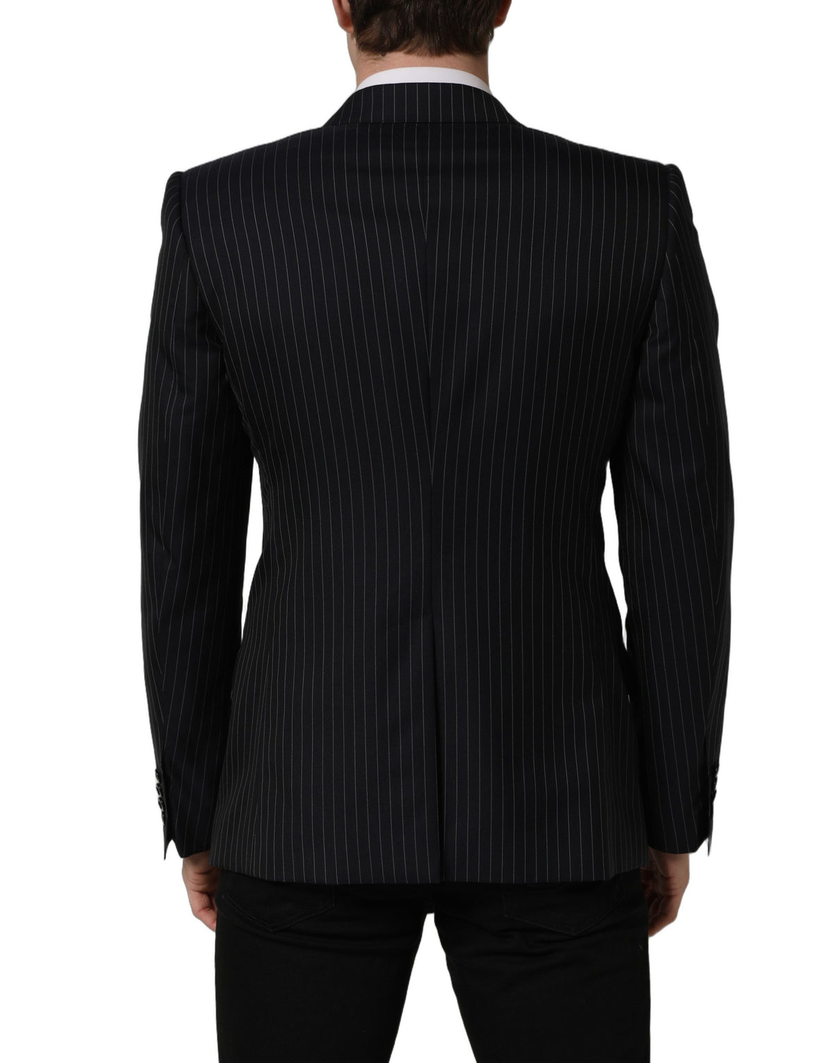 Dolce & Gabbana Men's Double Breasted Wool & Silk Blazer - Black White Striped