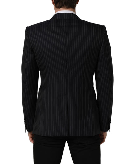 Dolce & Gabbana Men's Double Breasted Wool & Silk Blazer - Black White Striped