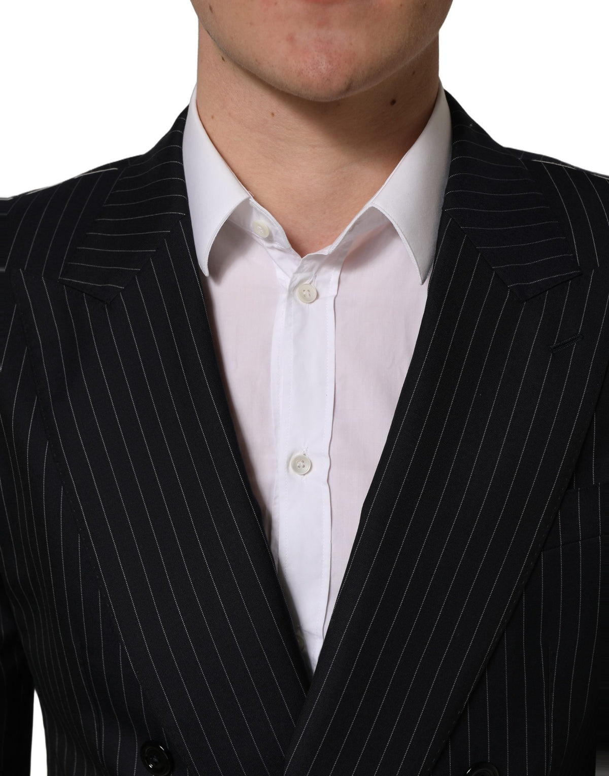 Dolce & Gabbana Men's Double Breasted Wool & Silk Blazer - Black White Striped