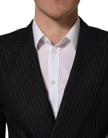 Dolce & Gabbana Men's Double Breasted Wool & Silk Blazer - Black White Striped