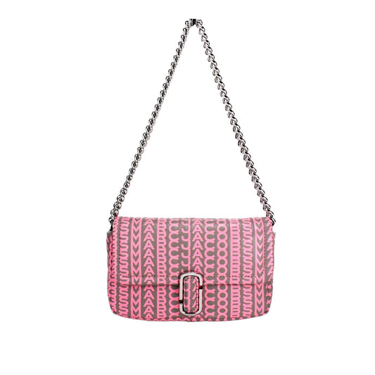 Mini 2-in-1 Shoulder & Crossbody Travel Handbag by Marc Jacobs for women in leather pink, silver, patterned & monogram features a transformative elegance silhouette, showcasing a secure zipper & magnetic, organized cardholder, and versatile crossbody-strap, shoulder-strap & adjustable-strap for a transformative elegance look.