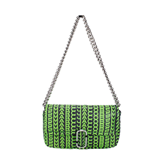 Mini 2-in-1 Shoulder & Crossbody Handbag by Marc Jacobs for women in leather green, silver, patterned & monogram features a transformative sophistication silhouette, showcasing a secure zipper & magnetic, ample cardholder, and versatile crossbody-strap, shoulder-strap, adjustable-strap & detachable-strap for a transformative sophistication look.