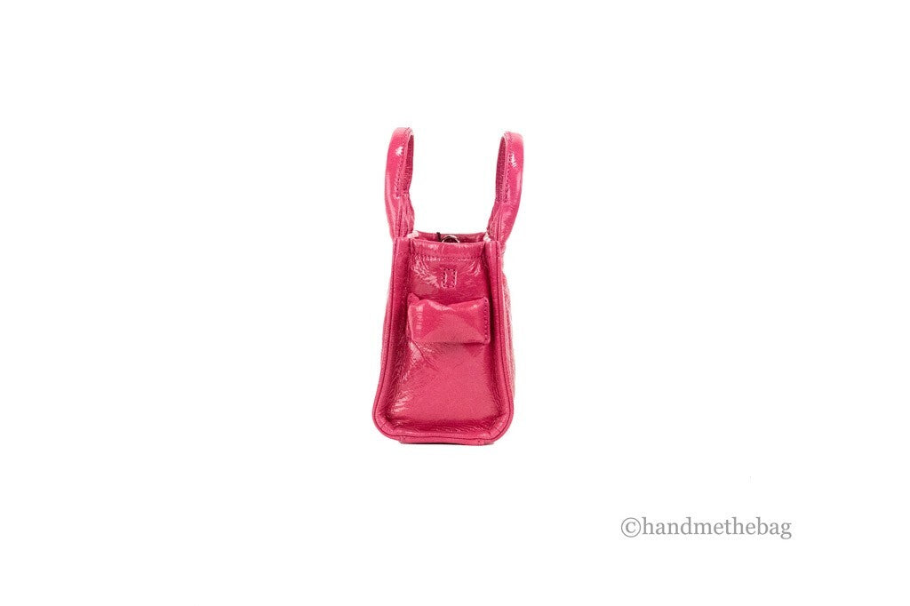 Marc Jacobs The Shiny Crinkle Micro Tote Magenta Leather Crossbody Bag Handbag