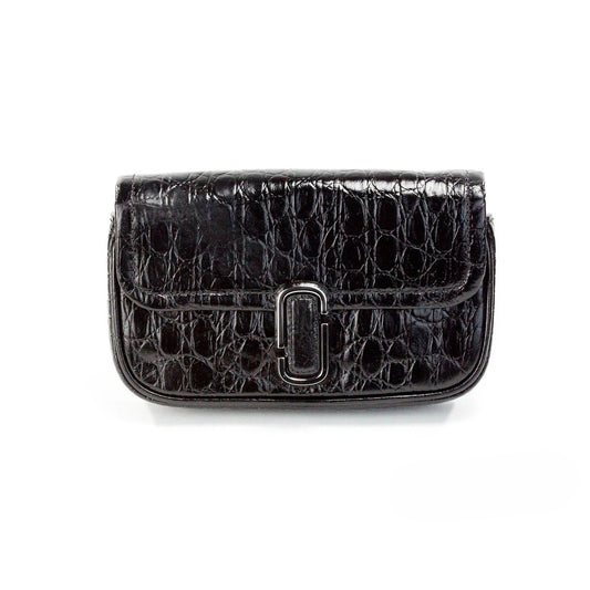 Mini 2-in-1 Shoulder & Crossbody Handbag by Marc Jacobs for women in embossed leather black & silver features an multi-faceted design with a secure zipper & magnetic, ample cardholder, and versatile crossbody-strap, shoulder-strap, adjustable-strap & detachable-strap for a multi-faceted finish.