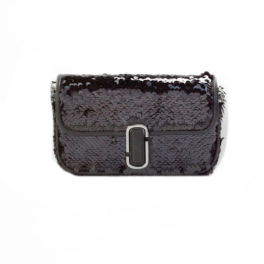 Mini 2-in-1 Shoulder & Crossbody Handbag by Marc Jacobs for women in leather black, silver & signature features a transformative sophistication silhouette, showcasing a secure zipper & magnetic, ample cardholder, and versatile crossbody-strap, shoulder-strap & adjustable-strap for a transformative sophistication look.