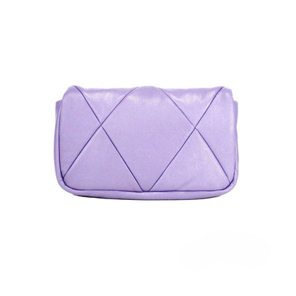 Medium Quilted Crossbody Travel Handbag by Marc Jacobs for women in leather purple, silver & signature features a transformative elegance silhouette, showcasing a secure zipper & magnetic, organized , and versatile crossbody-strap, shoulder-strap, adjustable-strap & detachable-strap for a transformative elegance look.