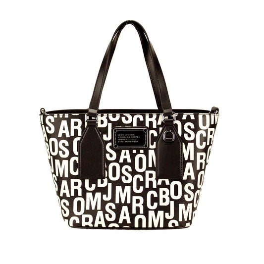 Small Crossbody Travel Tote Handbag by Marc Jacobs for women in leather & rubber black, silver, white, patterned, monogram & print features a multifaceted silhouette, showcasing a secure zipper and multifaceted with versatile crossbody-strap, adjustable-strap, detachable-strap & handle for multifaceted style.
