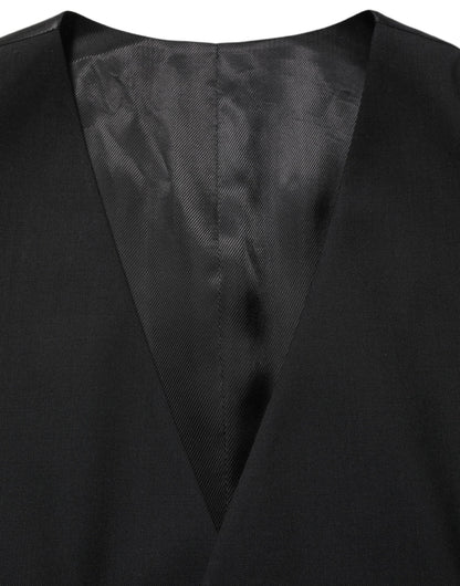 Dolce & Gabbana Men's Single Breasted Virgin Wool Viscose & Cupro Vest - Black