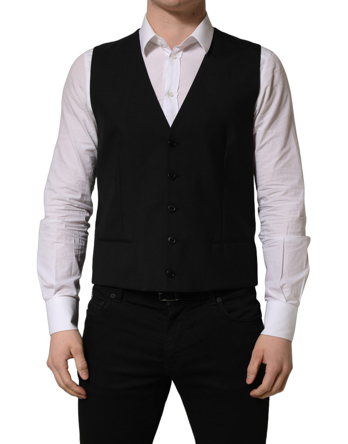 Dolce & Gabbana Men's Single Breasted Virgin Wool Viscose & Cupro Vest - Black