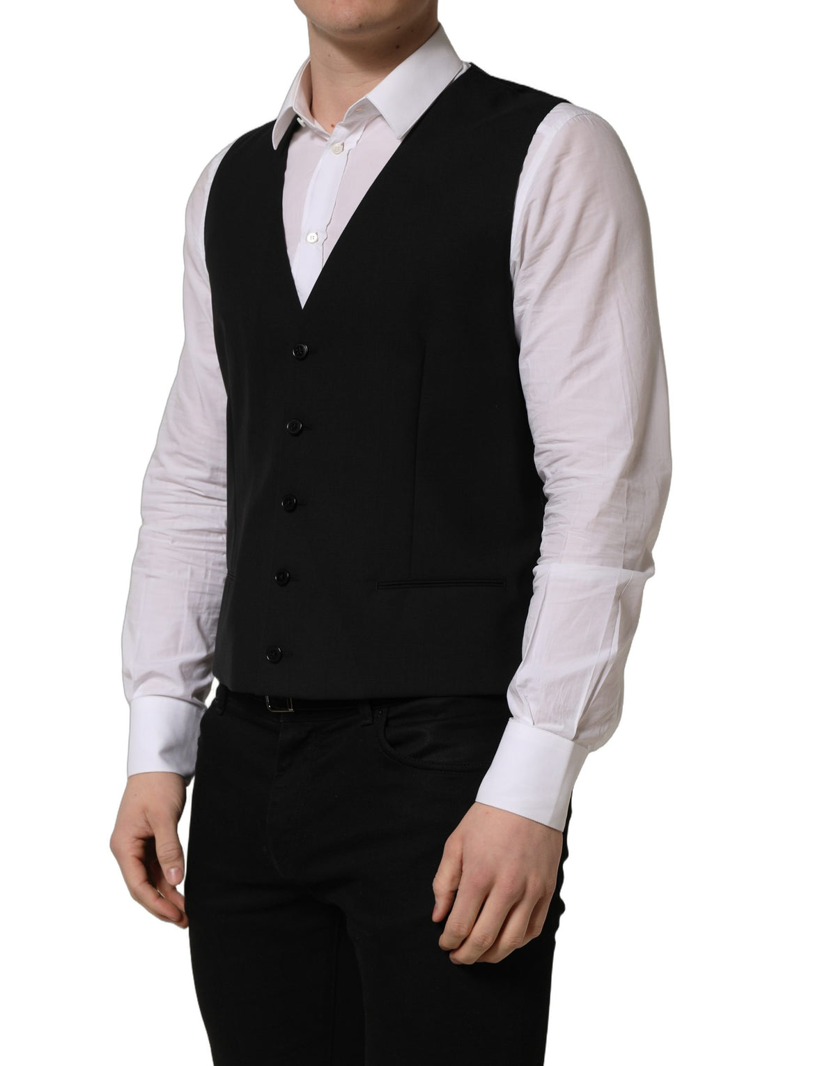 Dolce & Gabbana Men's Single Breasted Virgin Wool Viscose & Cupro Vest - Black