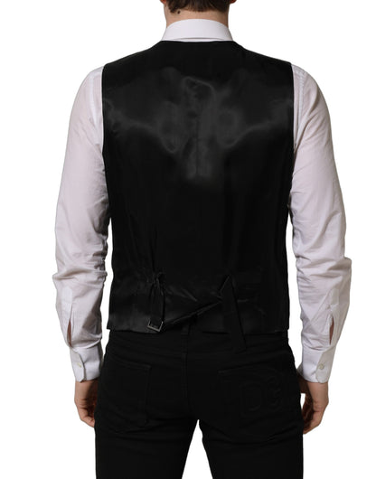 Dolce & Gabbana Men's Single Breasted Virgin Wool Viscose & Cupro Vest - Black