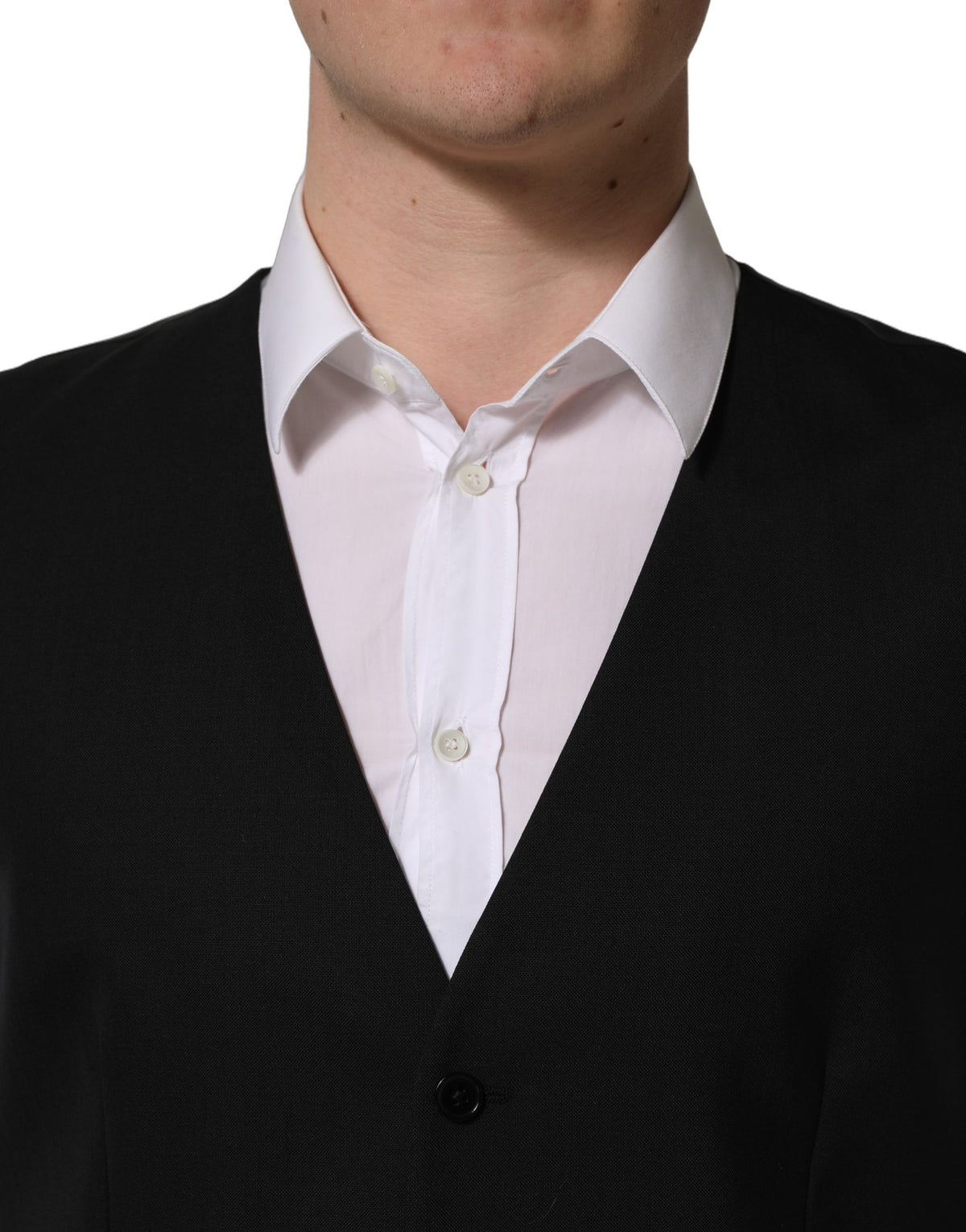 Dolce & Gabbana Men's Single Breasted Virgin Wool Viscose & Cupro Vest - Black