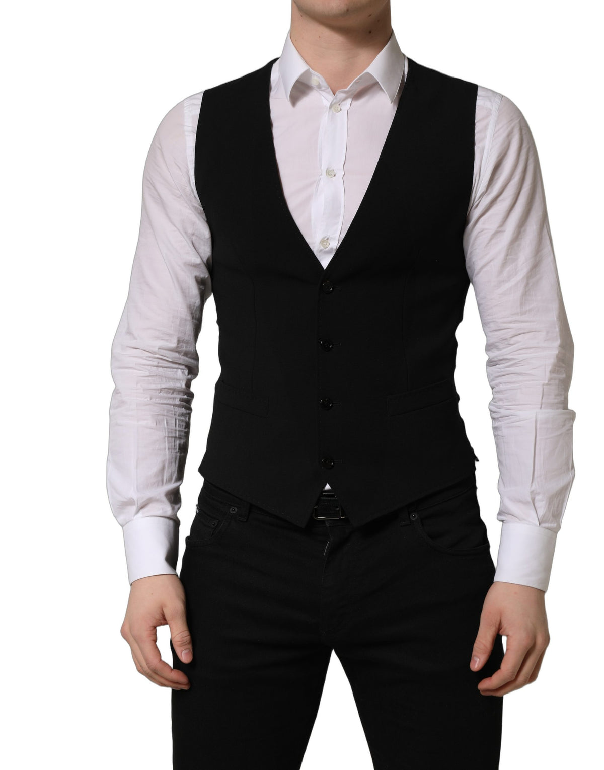 Dolce & Gabbana Men's Single Breasted Virgin Wool & Silk Vest - Black