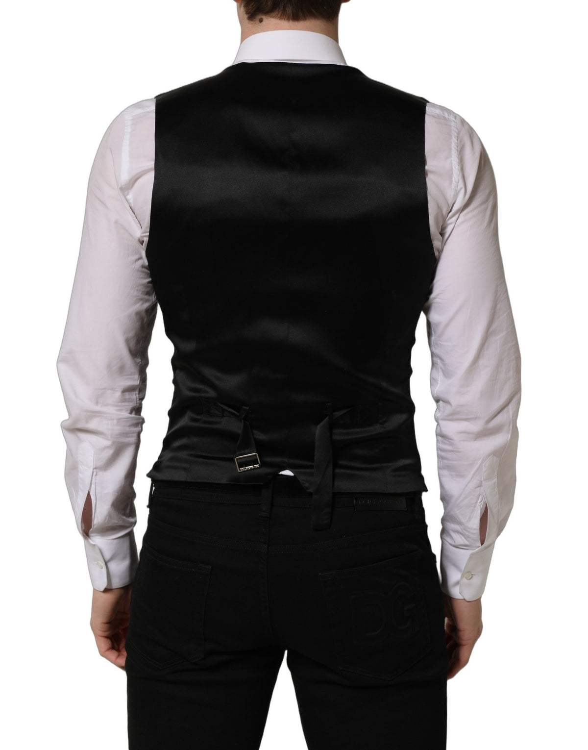 Dolce & Gabbana Men's Single Breasted Virgin Wool & Silk Vest - Black