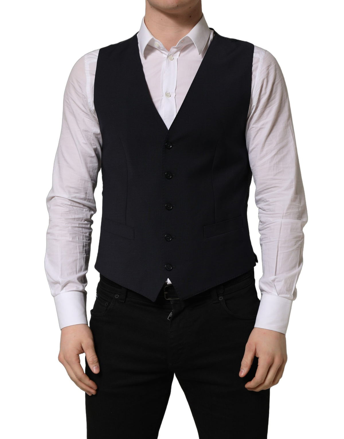 Dolce & Gabbana Men's Single Breasted Polyester & Wool Vest - Black