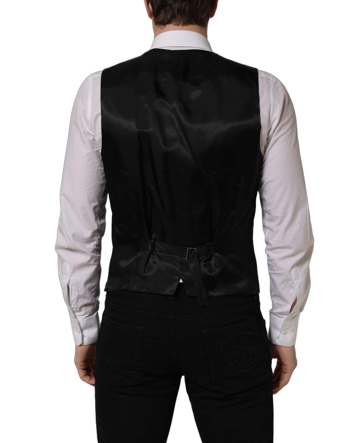Dolce & Gabbana Men's Single Breasted Virgin Wool Silk Viscose & Cupro Vest - Black