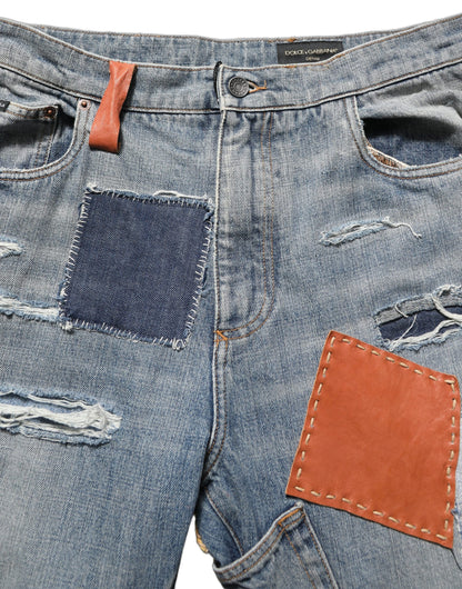 Dolce & Gabbana Blue Distressed Patchwork StraightDenim Jeans