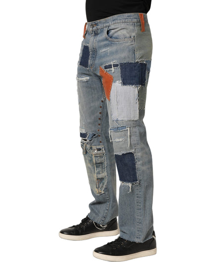 Dolce & Gabbana Blue Distressed Patchwork StraightDenim Jeans