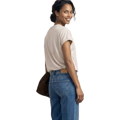 T-Shirt by Street One for women in viscose & polyester sequins beige & transparent showcases a unassuming silhouette, artfully detailed with a refined and unassuming for a sophisticated, contemporary look.