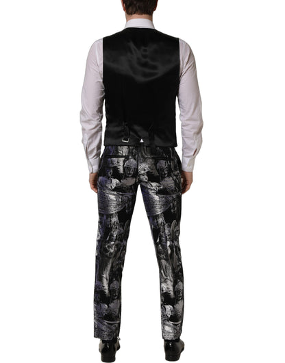 Dolce & Gabbana Black Jacquard Slim Fit Formal 3 Piece Suit