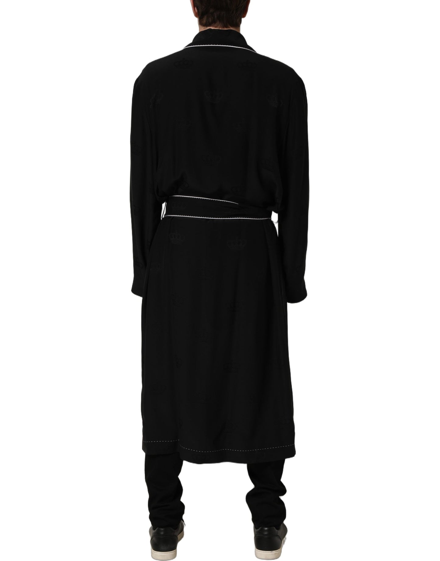 Dolce & Gabbana Black 100% Silk Robe Men Wrap Coat Jacket