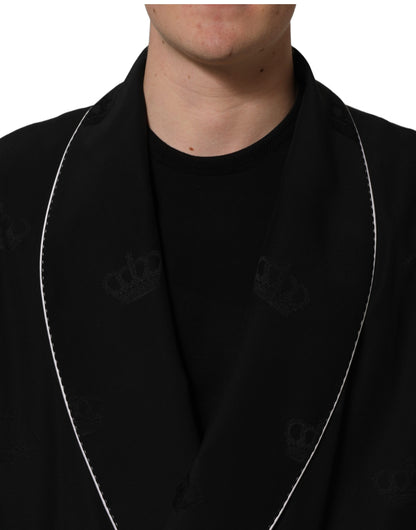 Dolce & Gabbana Black 100% Silk Robe Men Wrap Coat Jacket