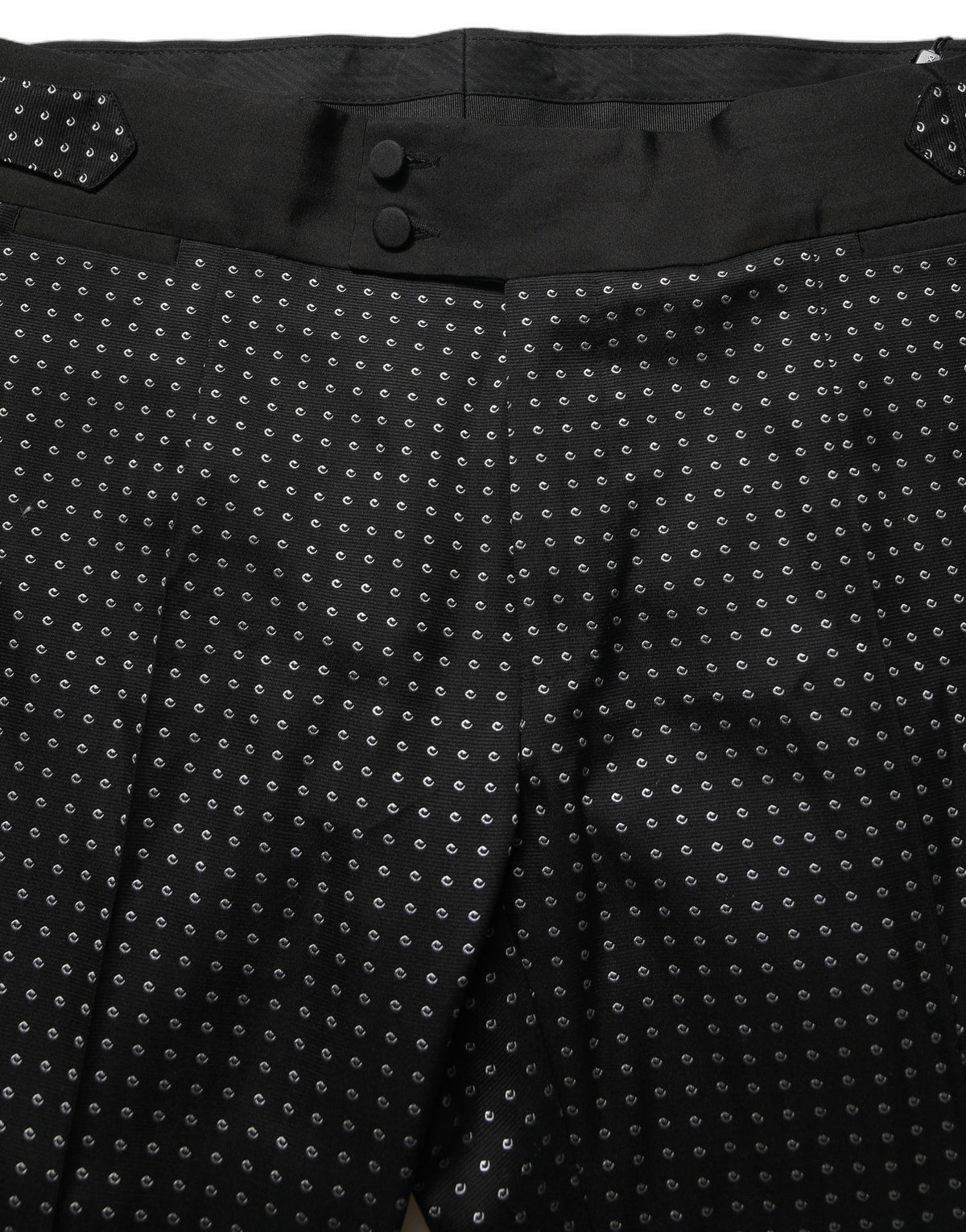 Dolce & Gabbana Men's Wide Silk Cotton Polyester & Satin Trousers - Black Patterned Jacquard
