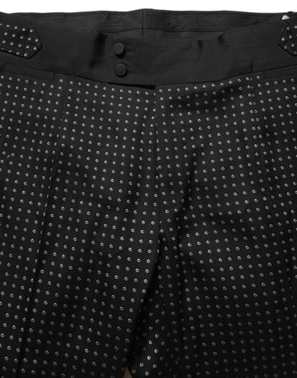 Dolce & Gabbana Men's Wide Silk Cotton Polyester & Satin Trousers - Black Patterned Jacquard