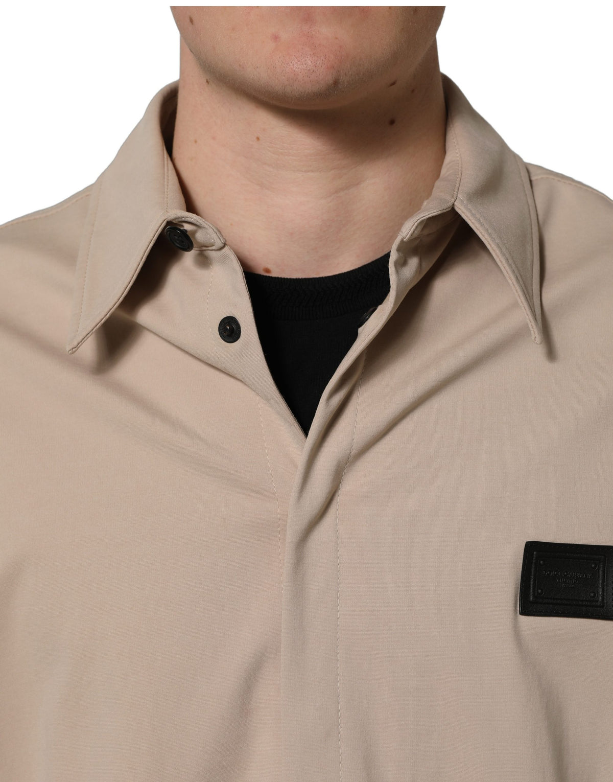 Dolce & Gabbana Men's Regular Fit Long-Sleeve Stretch Polyester Cotton Overshirt - Beige