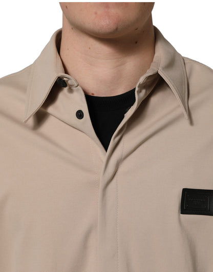 Dolce & Gabbana Men's Regular Fit Long-Sleeve Stretch Polyester Cotton Overshirt - Beige