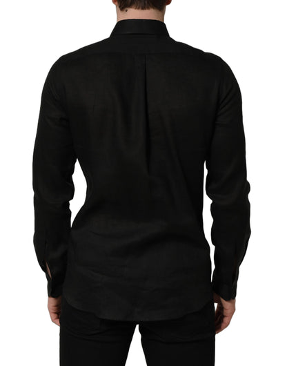 Dolce & Gabbana Black MARTINI Long Sleeves Linen Dess Shirt