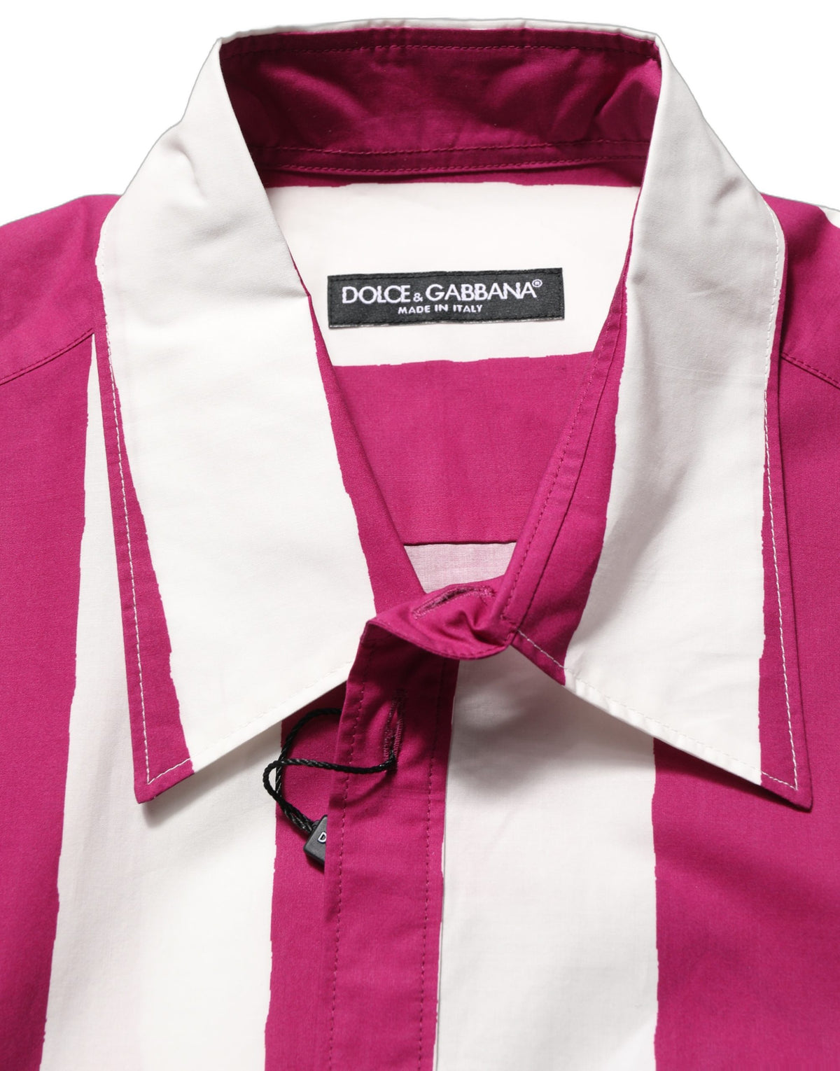 Dolce & Gabbana Men's Regular Fit Wide Short-Sleeve Cotton Shirt - Burgundy Cream Maroon White Patterned Striped