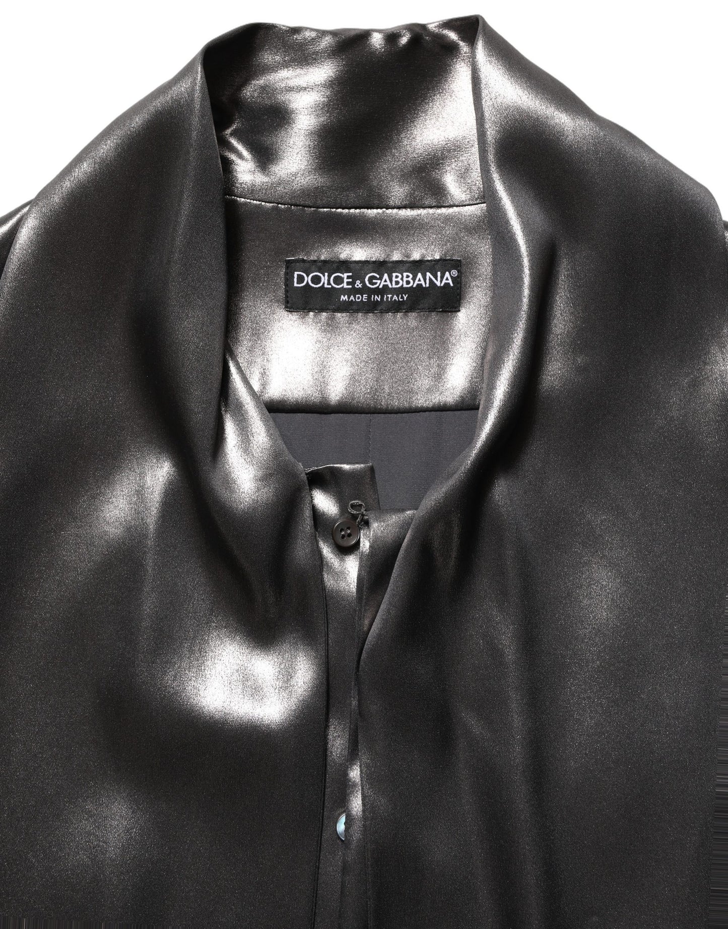 Dolce & Gabbana Silver Satin Silk Long Sleeves Men Dress Shirt