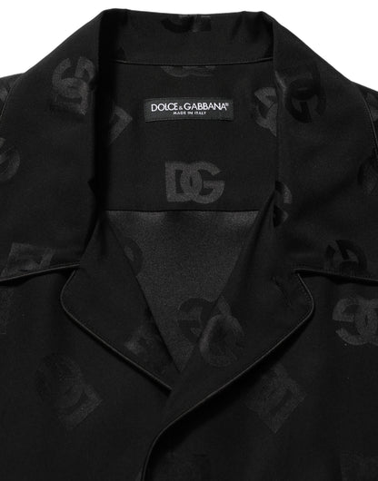Dolce & Gabbana Men's Regular Fit Short-Sleeve Silk Shirt - Black Patterned Monogram