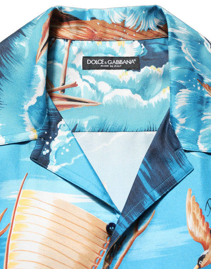 Dolce & Gabbana Men's Regular Fit Short-Sleeve; Long-Sleeve Silk Twill Shirt - Blue Patterned Print