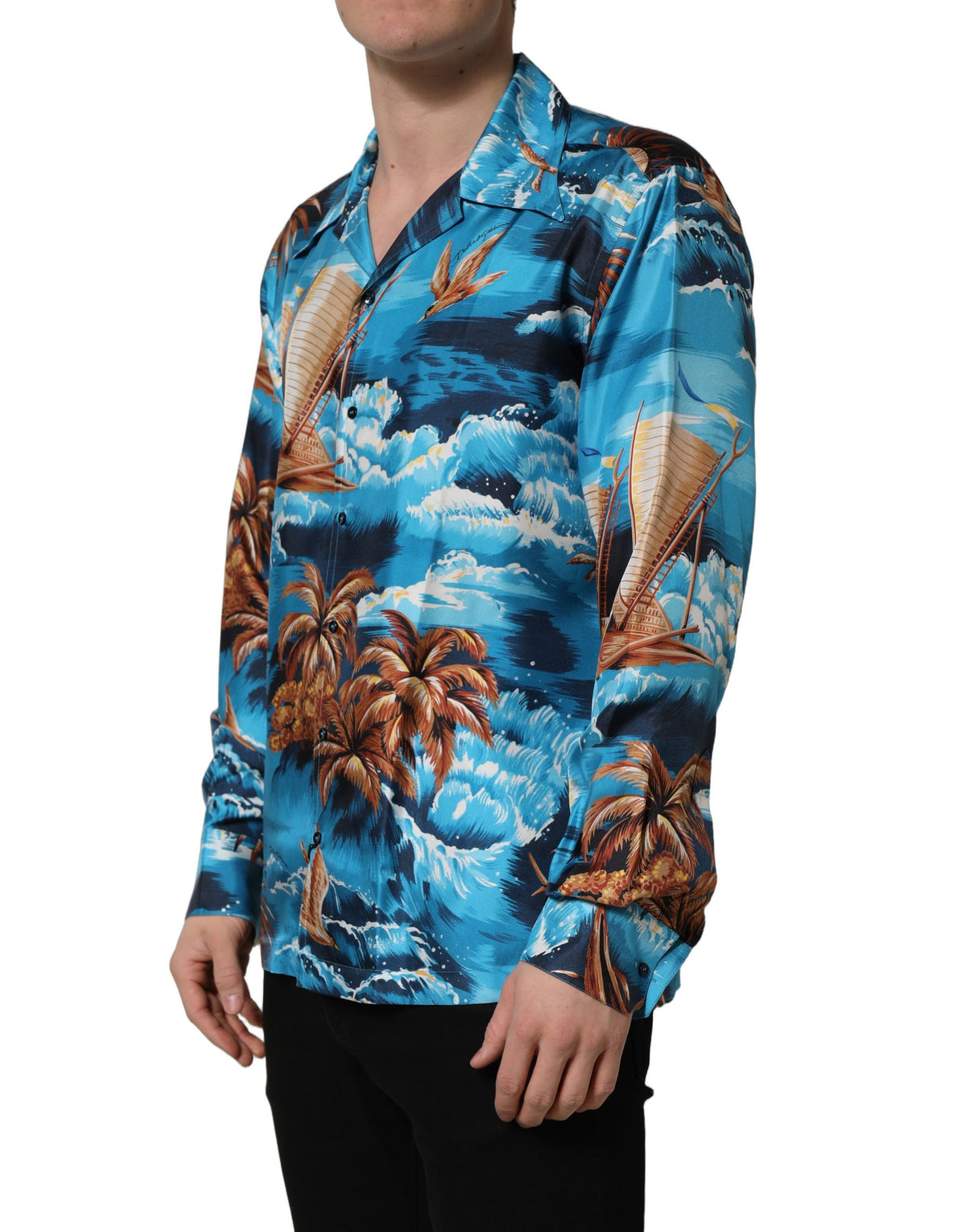 Dolce & Gabbana Men's Regular Fit Short-Sleeve; Long-Sleeve Silk Twill Shirt - Blue Patterned Print