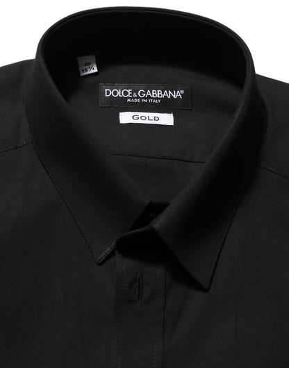 Dolce & Gabbana Men's Slim Long-Sleeve Stretch Cotton Dress Shirt - Black Gold