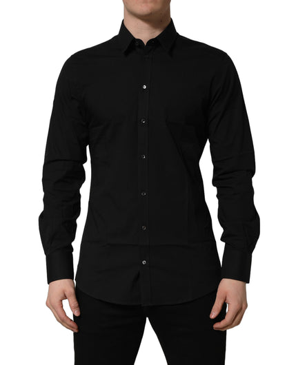 Dolce & Gabbana Men's Slim Long-Sleeve Stretch Cotton Dress Shirt - Black Gold